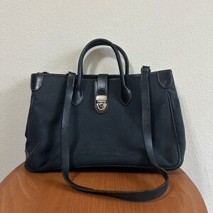 DOONEY & BOURKE Black Signature Canvas Leather Trim Large Satchel Handbag Travel